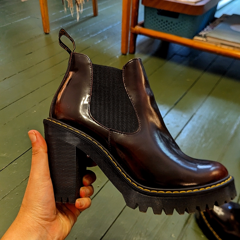 Dr. Martens Black Patent Leather Platform Chelsea Boots